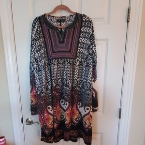 Navy bold paisley long-sleeve dress 3x